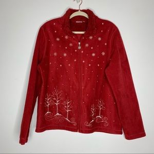 🎄3 for $18 Croft & Barrow red holiday fleece jacket L